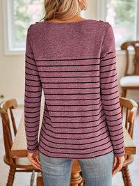 Lovelet Striped Round Neck Long Sleeve T-Shirt Trandify Deal