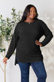 Basic Bae Full Size Ribbed Round Neck Long Sleeve Slit Top Trandify Deal
