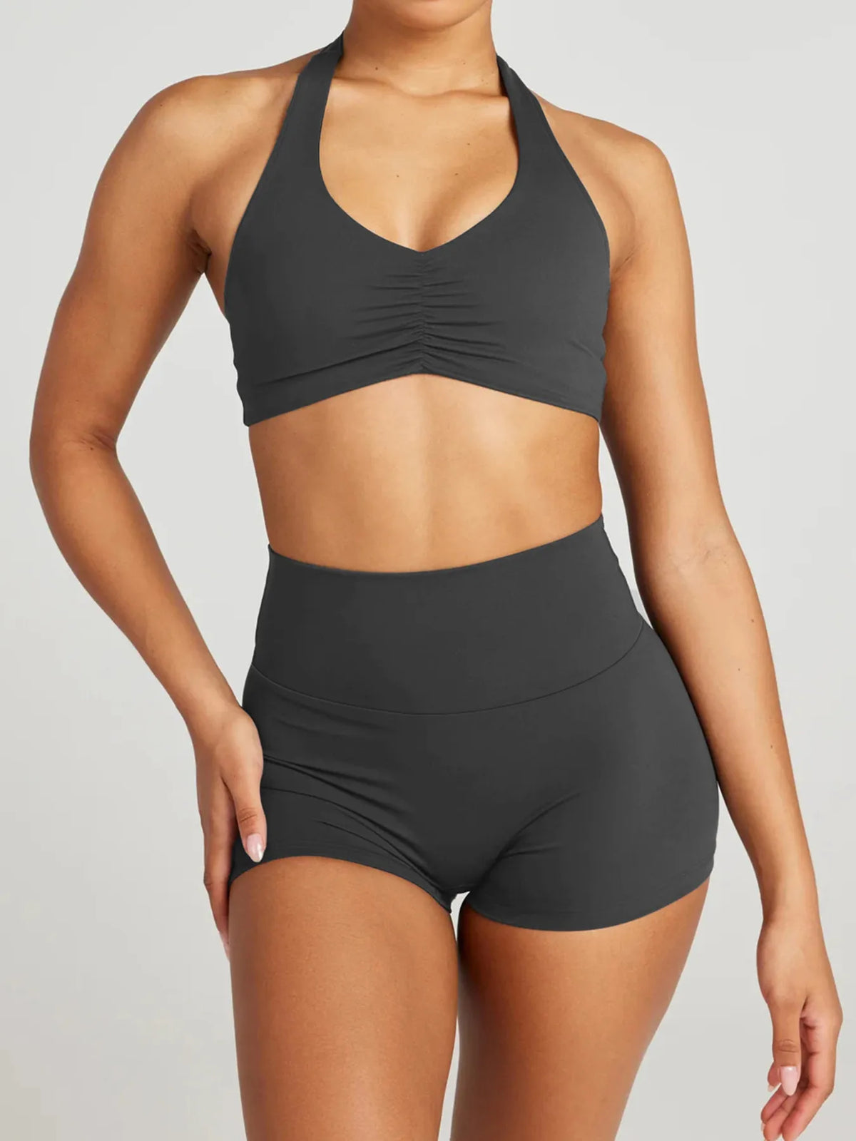 Breathable workout clothes for women – adjustable halter neck cami and shorts set