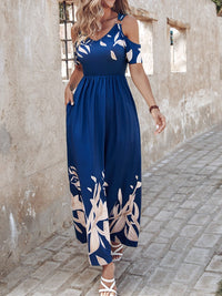 Printed Cold Shoulder Short Sleeve Maxi Dress Trandify Deal
