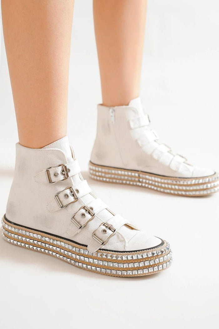 Beast Fashion Multi-Buckle Straps Studded Platform Sneakers Trandify Deal