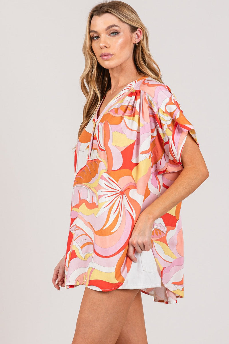 SAGE + FIG Abstract Print Half Button Blouse Trandify deal