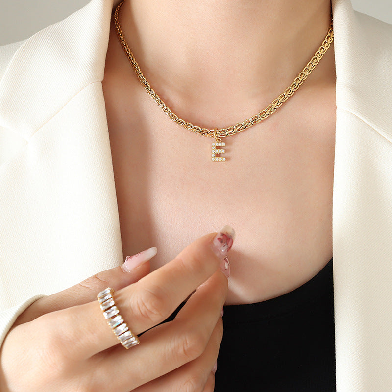 Brass Inlaid Zircon Letter Pendant Necklace Trandify deal