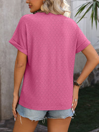 Mandy Eyelet Notched Short Sleeve T-Shirt Trandify deal