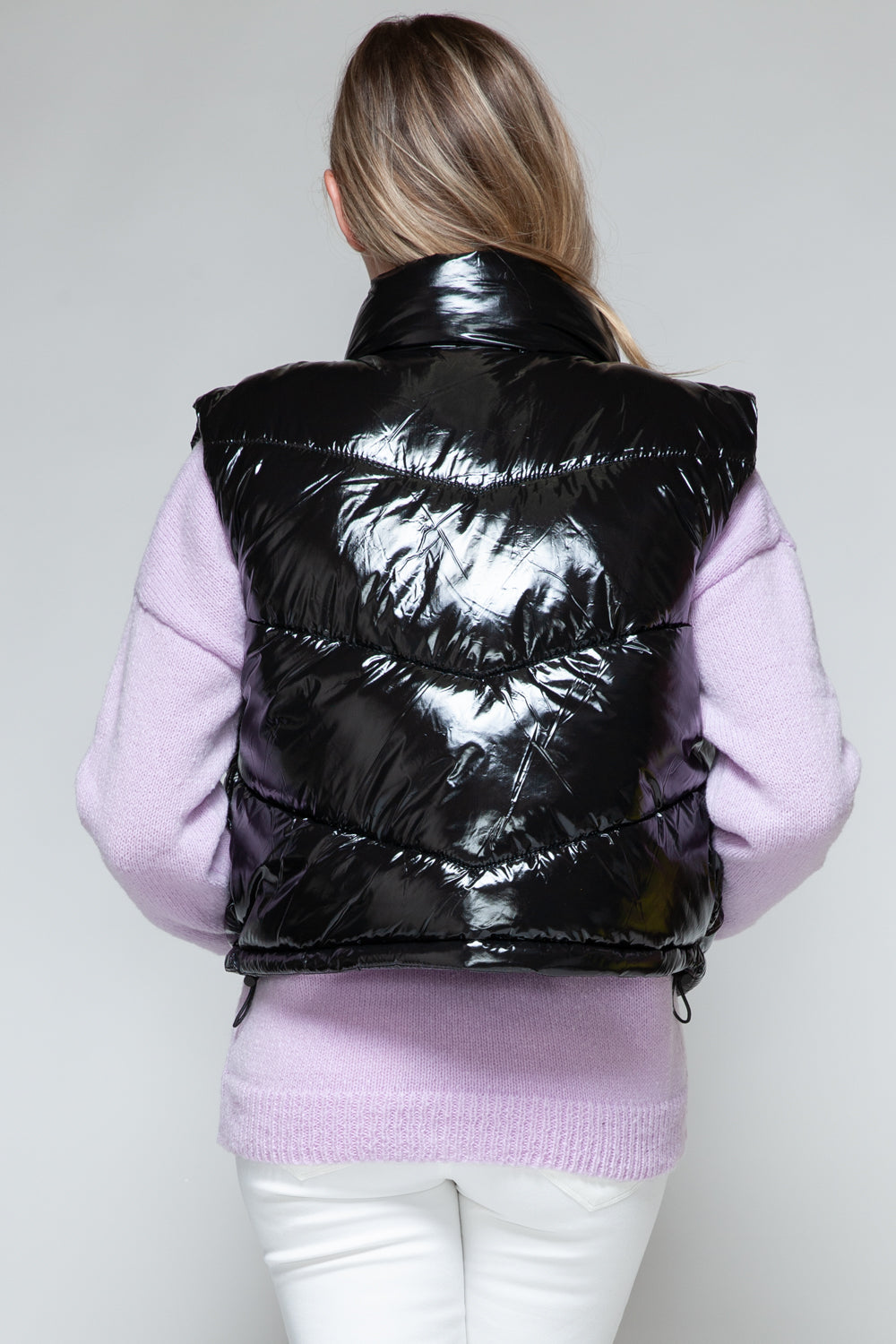 Snobbish Zip Up Turtleneck Shiny Quilted Vest Trandify Deal