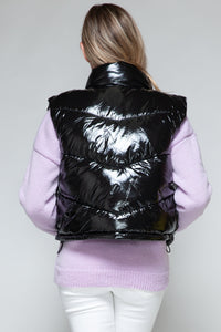 Snobbish Zip Up Turtleneck Shiny Quilted Vest Trandify Deal