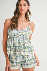 Women's Floral Printed Peplum Top and Shorts Set – Summer Casual Outfit – TrandifyDeal