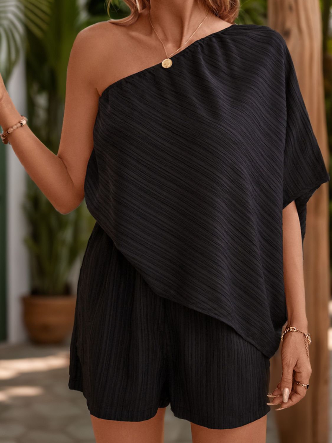 Single Shoulder Half Sleeve Romper Trandify deal