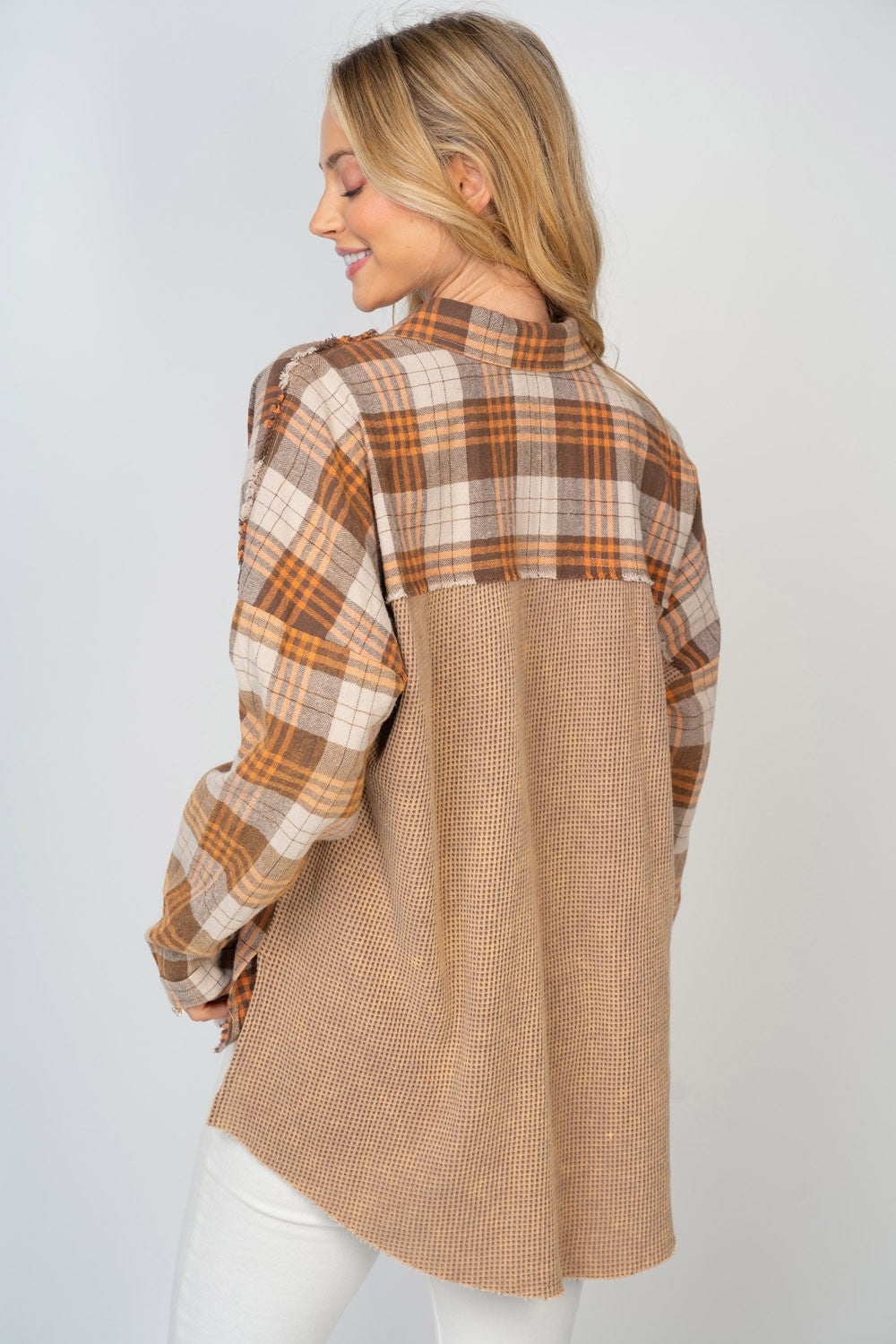 White Birch Full Size Contrast Plaid Button Down Shirt Trandify deal
