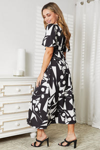 Printed Surplice Balloon Sleeve Dress Trandify deal