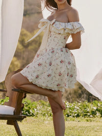Women's Off-Shoulder Floral Lace Mini Dress – Boho Summer Party Dress