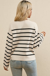 Striped Button Up Round Neck Cardigan Trandify Deal