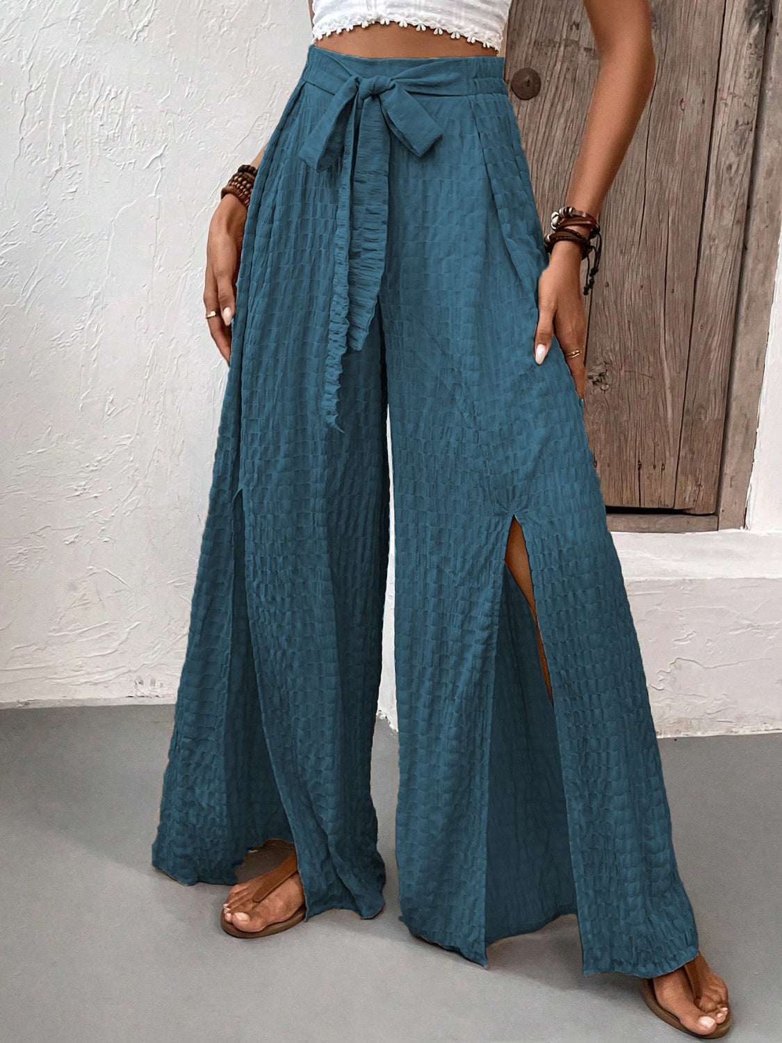 Tied Slit Wide Leg Pants Trandify deal