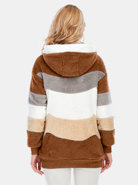 Full Size Drawstring Color Block Zip Up Hooded Outerwear Trandify Deal