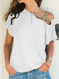 Asymmetrical Neck Short Sleeve T-Shirt Trandify Deal