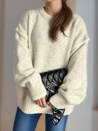 Contrast Trim Round Neck Dropped Shoulder Sweater Trandify Deal