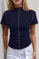 Basic Bae Contrast Trim Mock Neck Short Sleeve T-Shirt - Trandify Deal