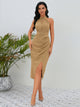 Slit Ruched Mock Neck Sleeveless Dress Trandify deal