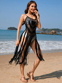 Fringe Openwork Spaghetti Strap Cover-Up Trandify deal