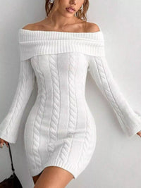 Off-Shoulder Cable Knit Sweater Dress