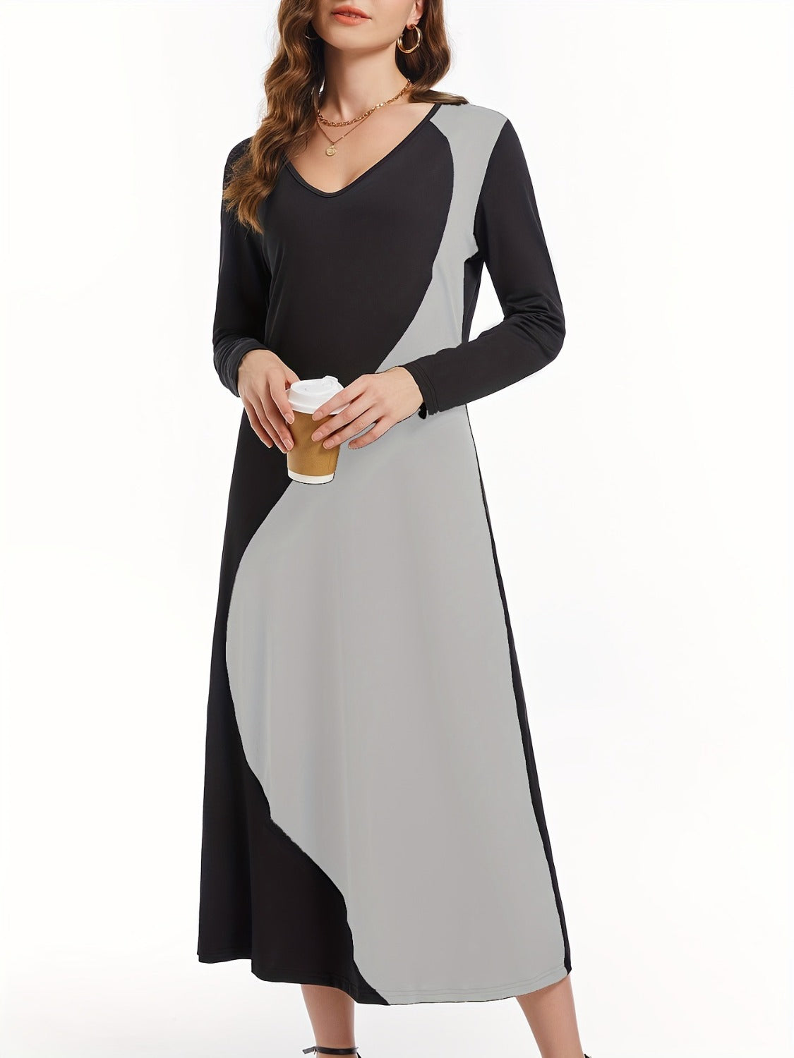 Contrast Long Sleeve Midi Dress Trandify deal
