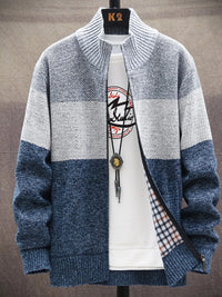 Men's Plus Size Color Block Zip-Up Cardigan – Trendy Sweater for Big & Tall