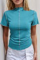 Basic Bae Contrast Trim Mock Neck Short Sleeve T-Shirt - Trandify Deal