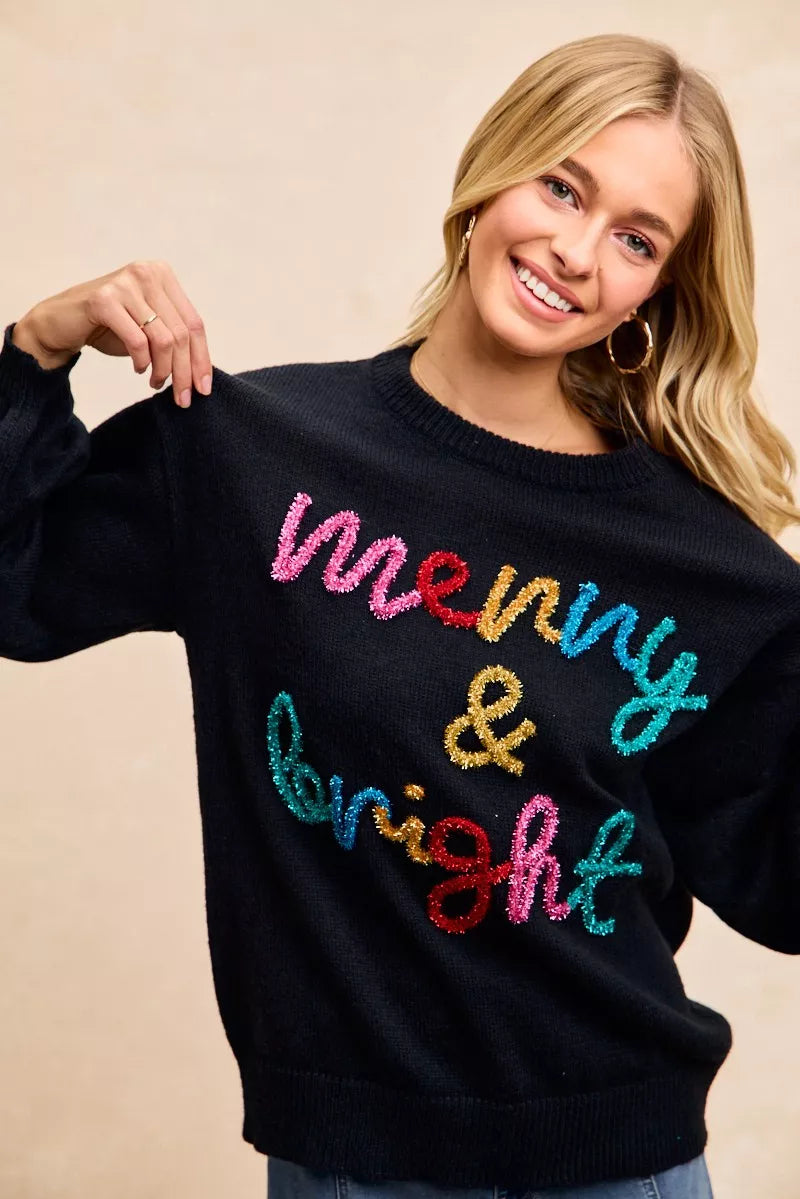 BiBi Tinsel Christmas Sweater | Embroidered Holiday Wear