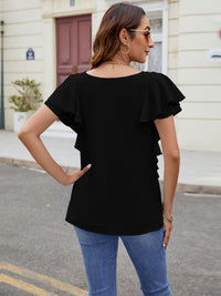 Ruffled V-Neck Short Sleeve Top Trandify deal