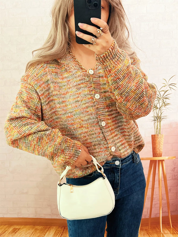 Women's Multi-Color Knit Cardigan - Button Down Long Sleeve Top