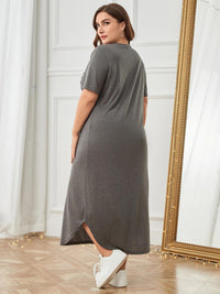 Plus Size Pocketed V-Neck Short Sleeve Lounge Dress Trandify deal
