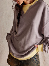 Contrast Trim Round Neck Long Sleeve Sweatshirt Trandify Deal