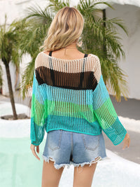 Color Block Openwork Boat Neck Cover Up Trandify deal