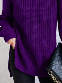 Plus Size Turtleneck Sweater - Ribbed Long Sleeve Top
