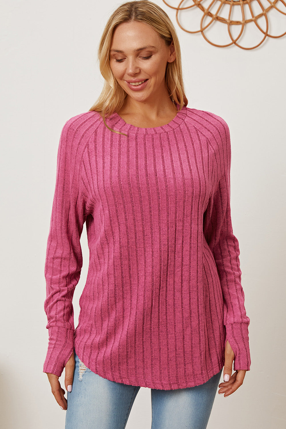 Basic Bae Full Size Ribbed Thumbhole Sleeve T-Shirt Trandify Deal