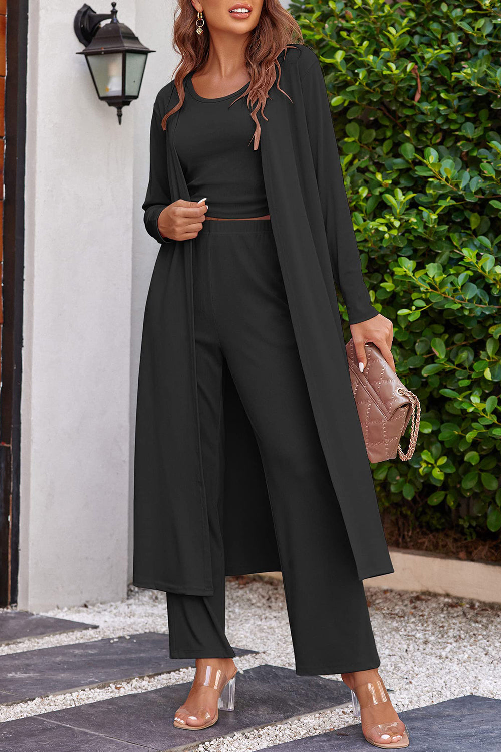 Drawstring Tank, Long Sleeve Cover Up and Pants Set Trandify Deal