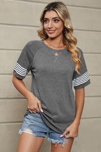 Striped Round Neck Short Sleeve T-Shirt Trandify deal