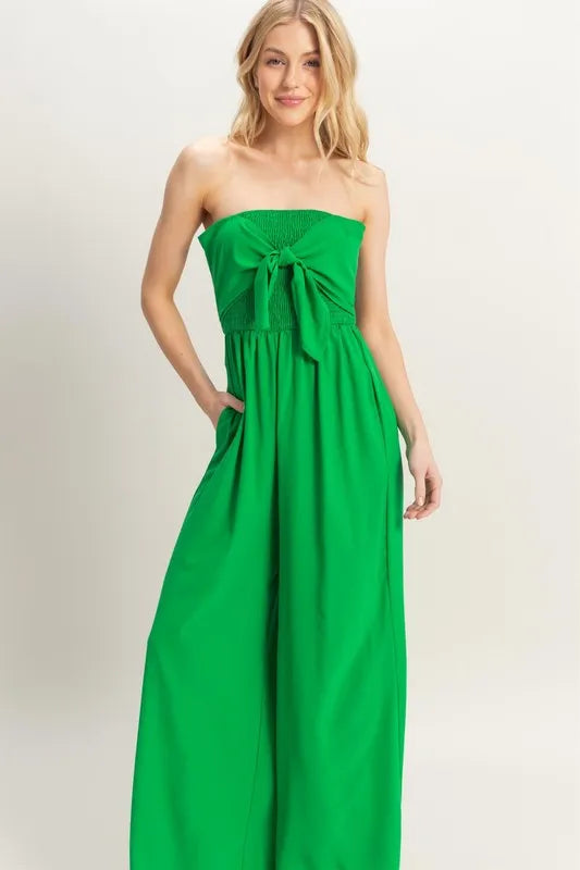 HYFVE Strapless Tie Front Smocked Jumpsuit – Trendy Summer Outfit – TrandifyDeal