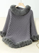 Fuzzy Trim Texture Three-Quarter Sleeve Poncho Trandify Deal