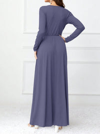 Pocketed Surplice Long Sleeve Maxi Dress Trandify Deal