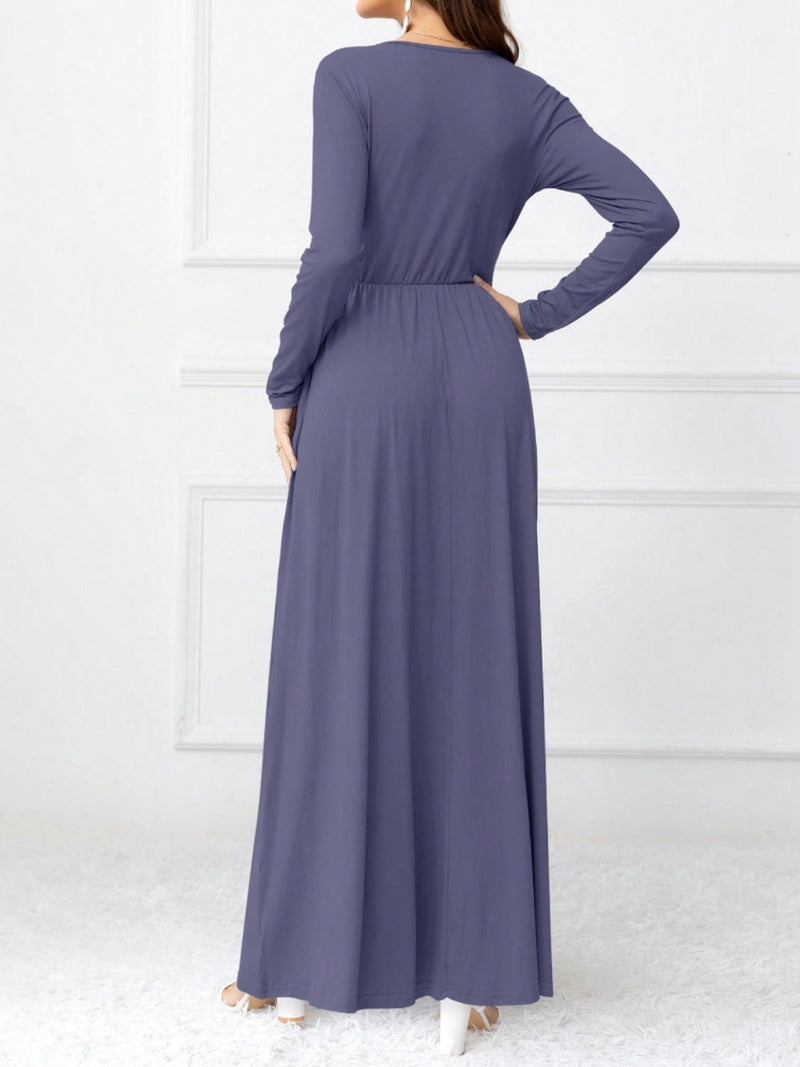 Pocketed Surplice Long Sleeve Maxi Dress Trandify Deal
