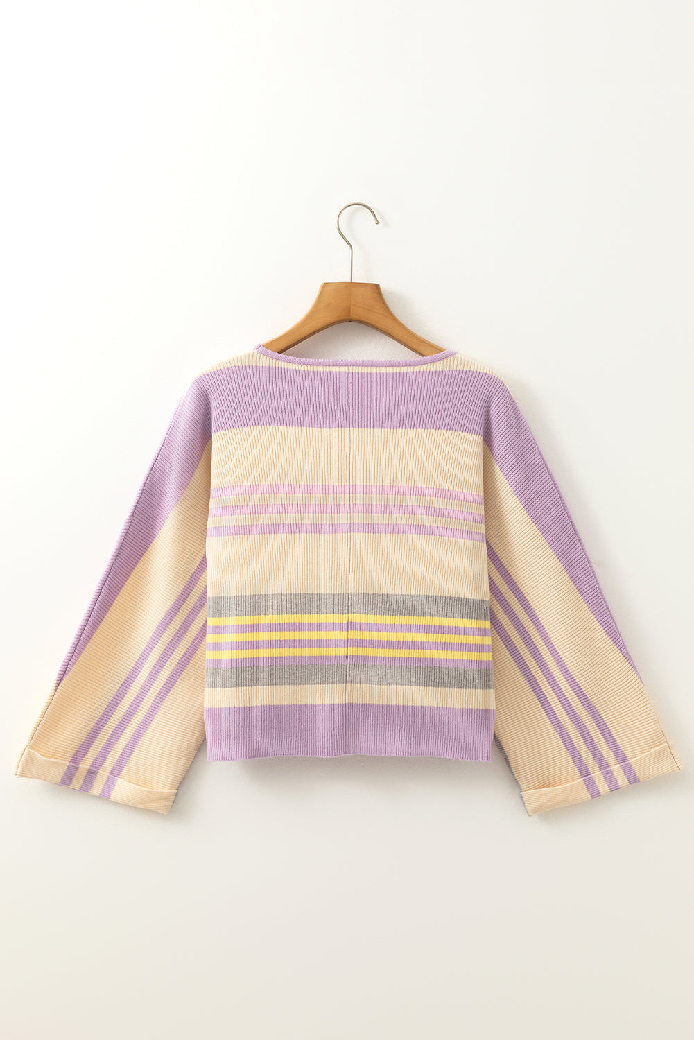 Contrast Striped Round Neck Three-Quarter Sleeve Top Trandify deal