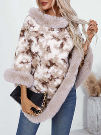 Furry Contrast Three-Quarter Poncho from TrandifyDeal – Stylish Winter Wear for Women