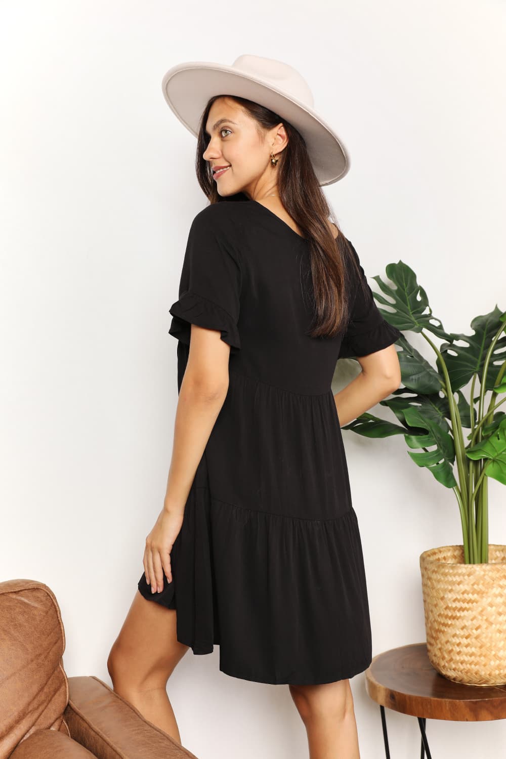 V-Neck Flounce Sleeve Tiered Dress Trandify deal
