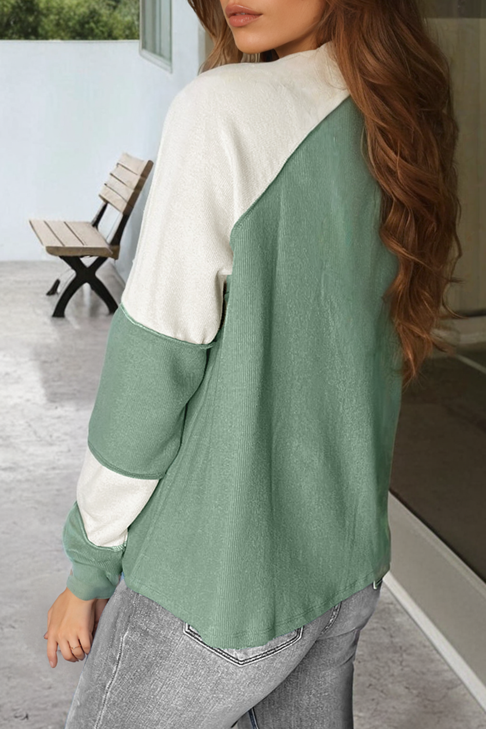 Color Block Round Neck Raglan Sleeve Top Trandify Deal