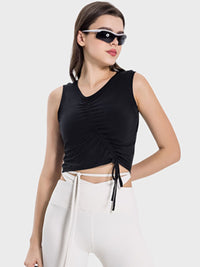 Millennia Drawstring Ruched Wide Strap Active Tank Trandify deal