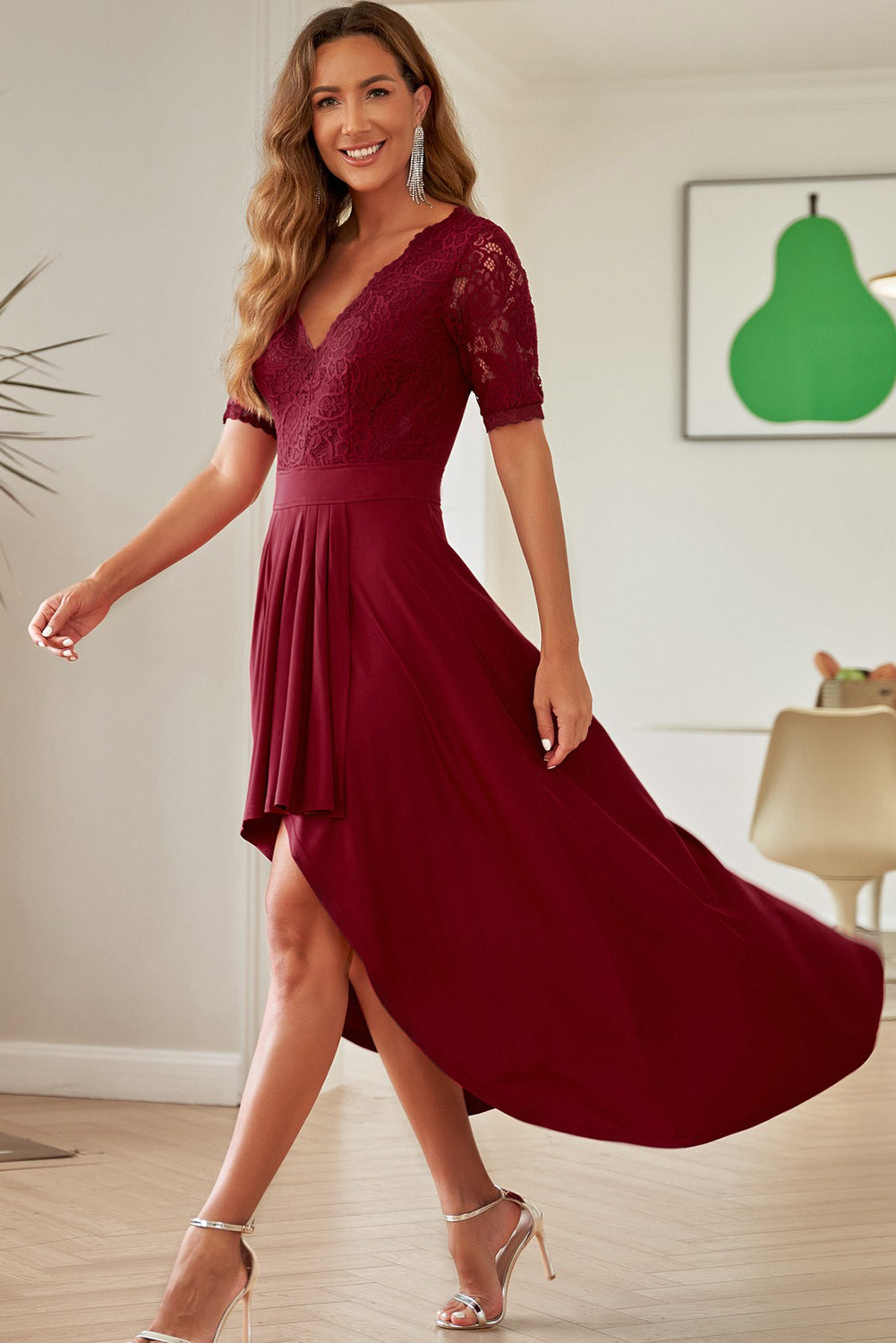 Lace Cutout V-Neck Short Sleeve Dress Trandify Deal