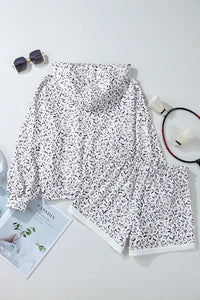 Drawstring Leopard Long Sleeve Hooded Top and Shorts Set Trandify Deal