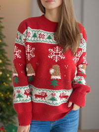 Christmas Element Round Neck Long Sleeve Sweater Trandify Deal