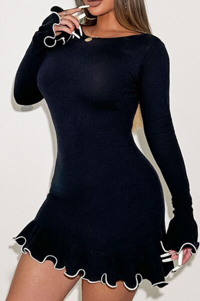Trendy Contrast Trim Long Sleeve Mini Dress for Women – Fashionable Party & Casual Outfit – TrandifyDeal USA